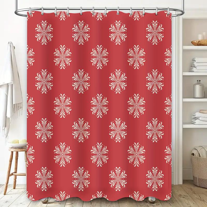 Red Floral Snowflake Shower Curtain Waterproof Decor Bathroom Liner Set For Bathtub Home Improvement Supplies 180Cm X 245Cm (67I