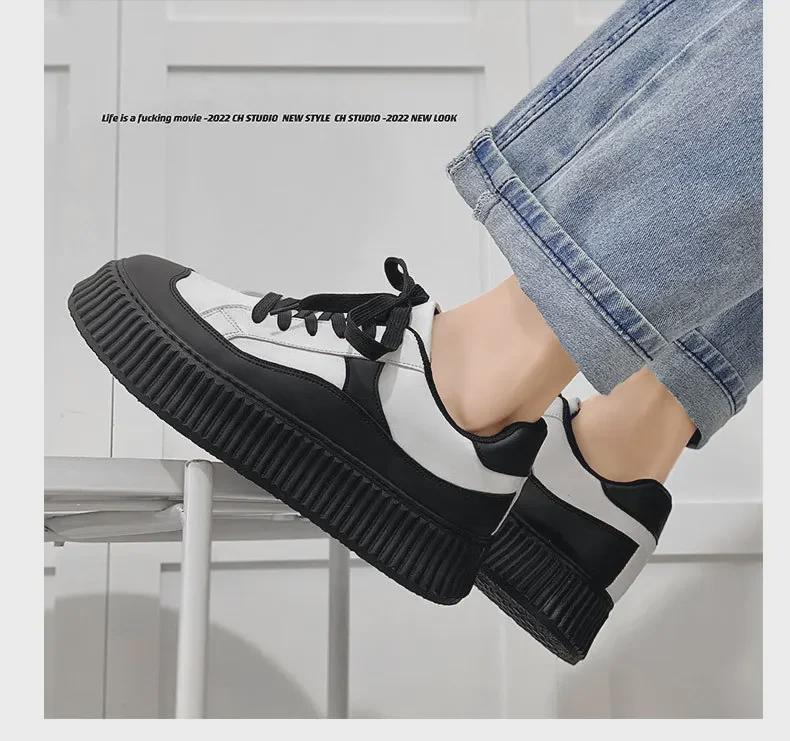 2025 Ulzzang White Sneakers: Thick-Soled, Casual Hong Kong & Harajuku Style Sports Shoes for Men