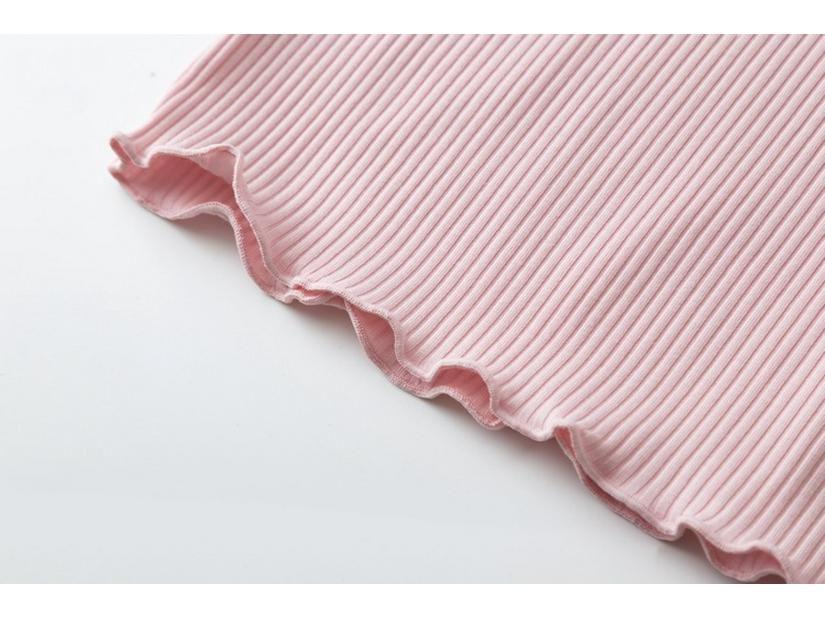 Ruffled Short-Sleeve Bra-Free T-Shirt with Integrated Breast Pads