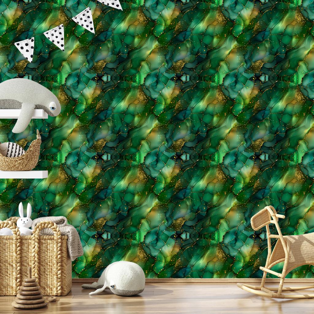 Bottle Green and Sea Blue Ink Wallpaper for Living Room and Bedroom 50x1000