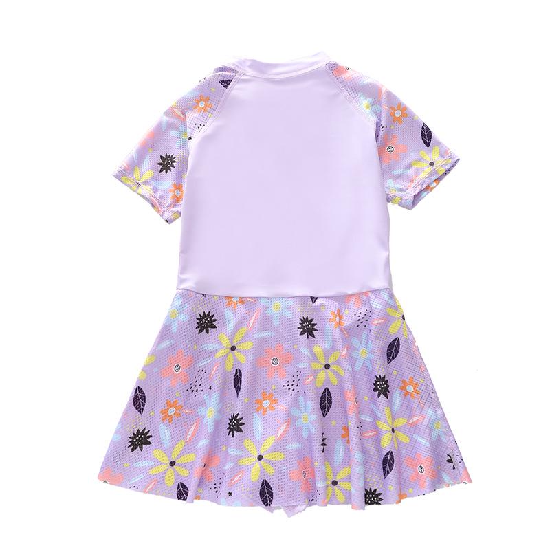 New Sporty Mesh Princess Skirted One-Piece Swimsuit for Girls