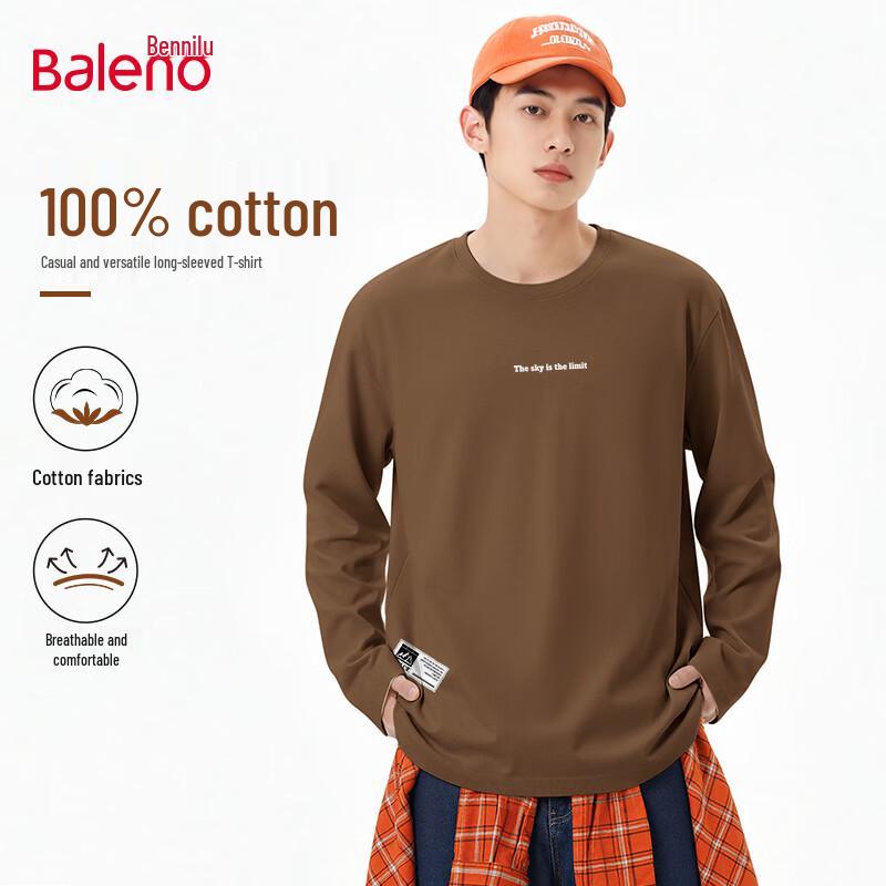 Baleno Men s Heavyweight Pure Cotton Long-Sleeve T-Shirt 4XL