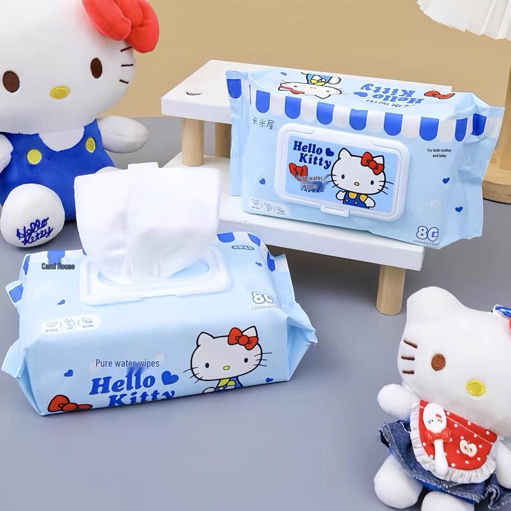 Sanrio Hello Kitty Baby Feuchttücher, 80 Stück - Dicke Einwegtücher zur Hand- und Mundreinigung