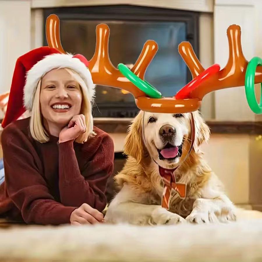 Ein Satz aufblasbares Rentiergeweih-Spiel, perfekt für Familien-Weihnachtsfeiern, geeignet für Erwachsene und Kinder.