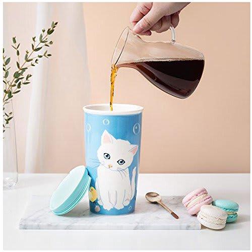 STARBUCKS Starbucks Double-Walled Tumbler Mug with Logo, Cat, and Kitten Design, PAUL&JOE Collaboration, 12 Fl Oz/355 Ml, Ceramic, Blue, Pastel, Coffe