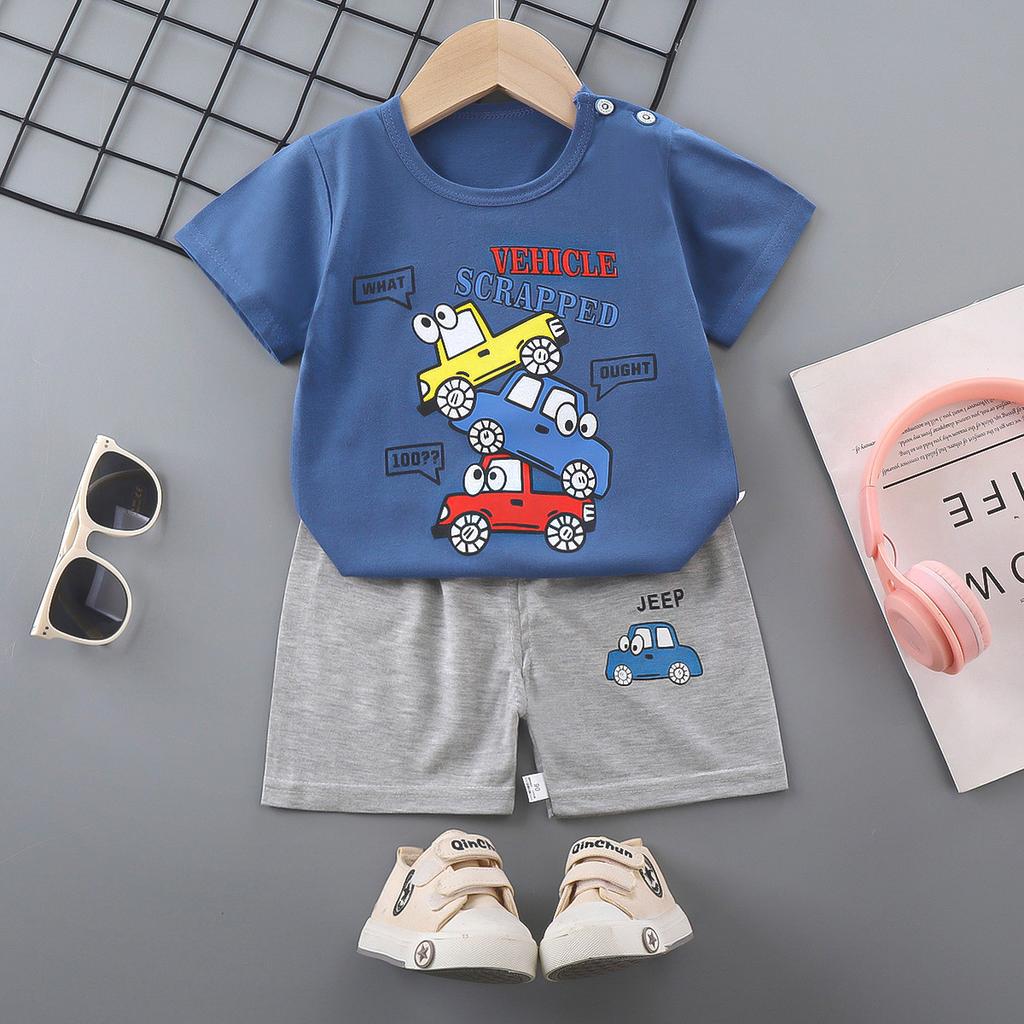 Children's Short-sleeved Suit Pure Cotton Girls Summer Clothes Boys T-shirt Baby Baby Clothes