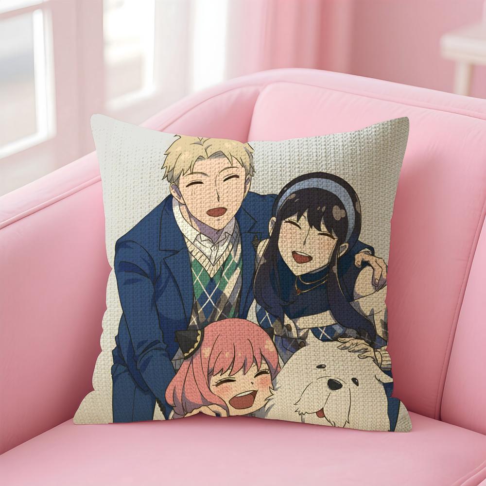 SSPY X FAMILY Anime Cushion Cover Natural Linen Pillow Case DoubleSided Print Decorative Sofa Pillowcase Home Decor Gift
