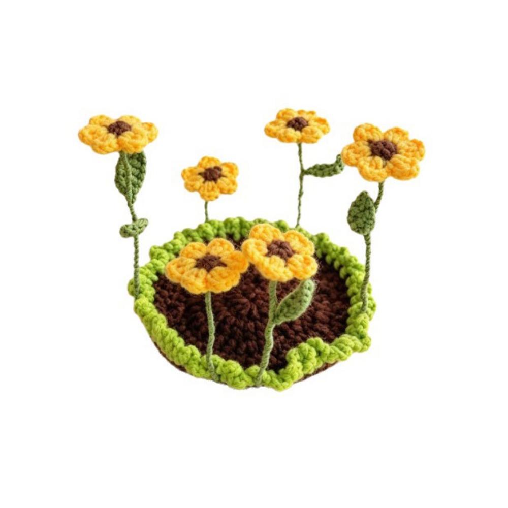 Round Flower Coaster Cotton Yarn Knitted Floral Mat Practical 3D Floral Cup Mat  Coffee Table Decor