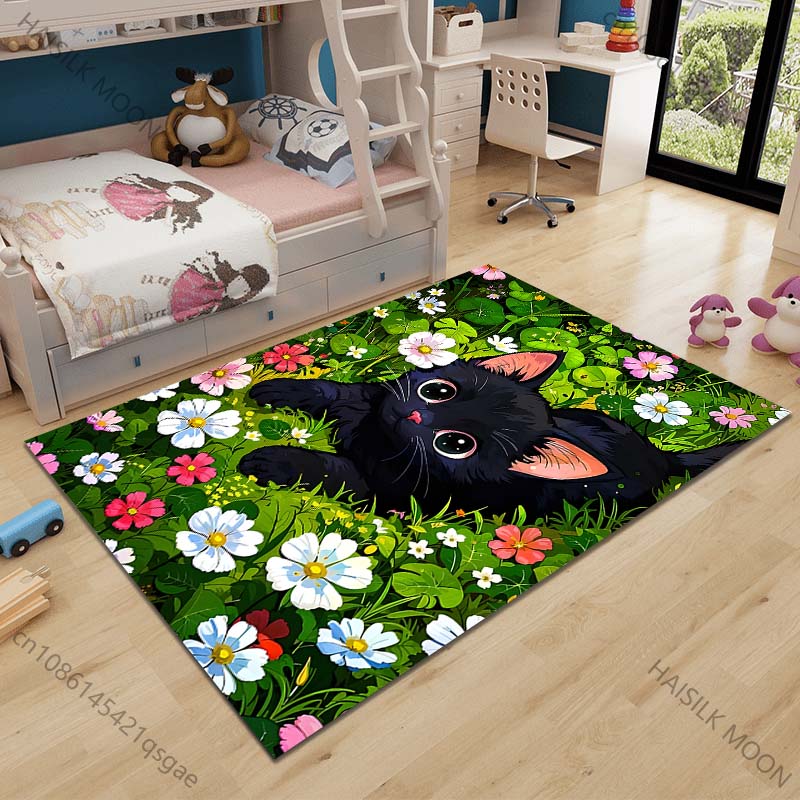 

Multiple sizes Black cat and flowers Carpet for Living Room Bedroom Sofa Home Decor Rus Non-slip Floor Mat Luxury Gift 40cm x 60cm