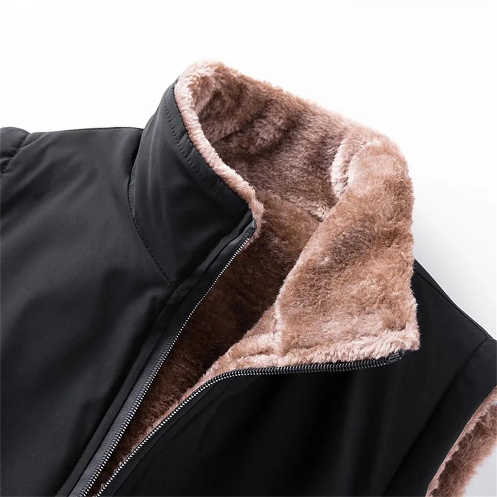 Men's Casual Solid-color Lambskin Vest, Men's Thickened Fleece Collar Warm Sleeveless Jacket