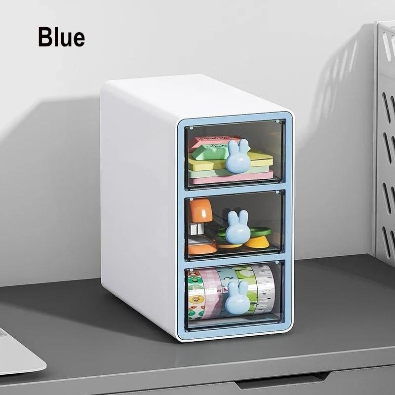 1Pc 3-Grid Thickened Desk Drawer Organizer Cartoon Rabbit Stationery Office Desktop Storage Box Transparent Makeup Organizer