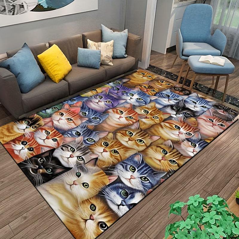Colorful Cartoon Cat Faces Pattern Printed Carpet for Home Decor Suitable for use as an anti-slip for living room bedroom sofas