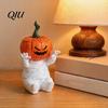 Window Shelf Decorations Pumpkin Head Mummy Statue, Funny Halloween Decorations, Cute Sitting Table Resin Figurine for Desktop Sitter Outdoor Ornament