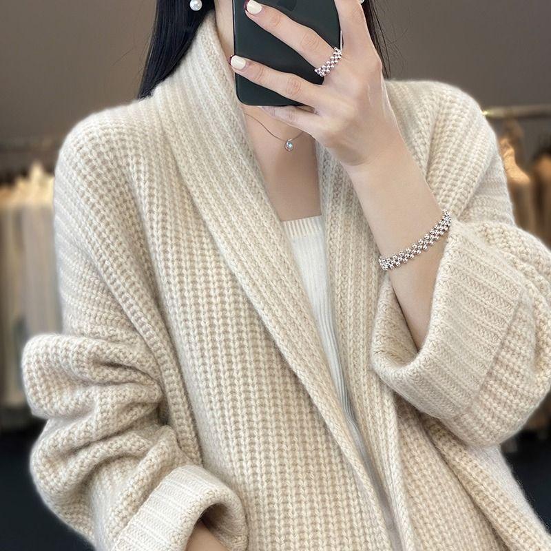 Maglione con scollo a V di media lunghezza per donna, capospalla, cardigan lavorato a maglia in stile casual