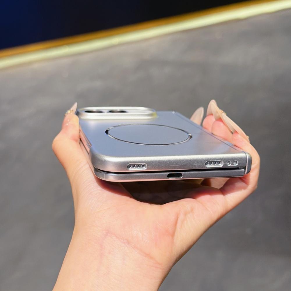 Plating Magnetic For Magsafe Hinge Protection Matte Phone Case For iPhone Duo Ultra Thin Shockproof Hard Bumper PC Fold Cover