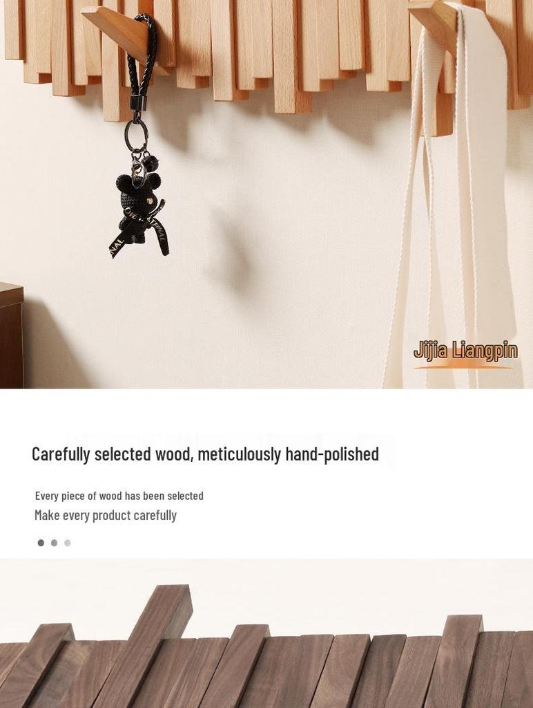 Creative Wooden Wall-Mounted Piano Key Coat Rack with Entrance Hooks