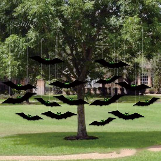 12 Pezzi Pipistrelli di Plastica Halloween, Decorazione Pipistrello Luminoso Pipistrello Spaventoso Decorazioni da Appendere All'Albero di Halloween per Cortile Prato Portico (Stile B