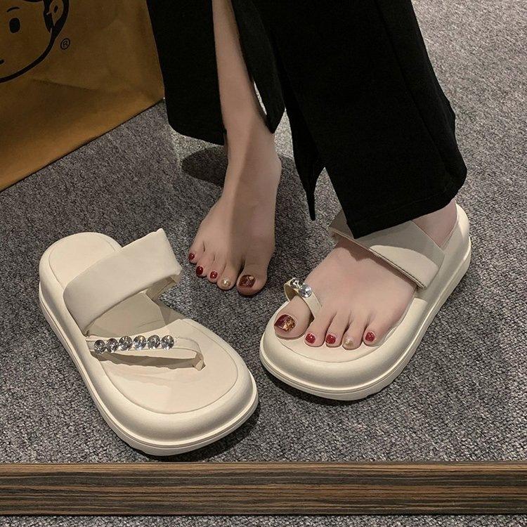 Thick-bottomed Muffin Set Toe Slippers Women's Summer Outer Wear Advanced Sense Open-toed Small Person Increases Height, Beach Pinch Feet Cool Slipper