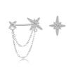 S925 Sterlingsilber Asymmetrische Stern Diamant Ohrstecker mit Kette für Damen - Mori Stil