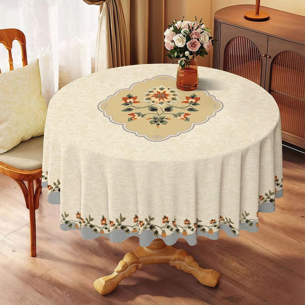 New Imitation Embroidery Pvc Round Tablecloth Ethnic Style Waterproof Oilproof Heatproof Washable Durable Decorative Tablecloth