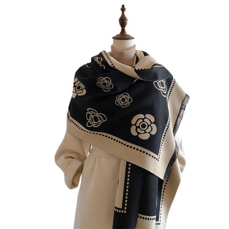 Camellia cashmere scarf women's winter senior sense versatile thickened warm scarf air conditioner shawl
