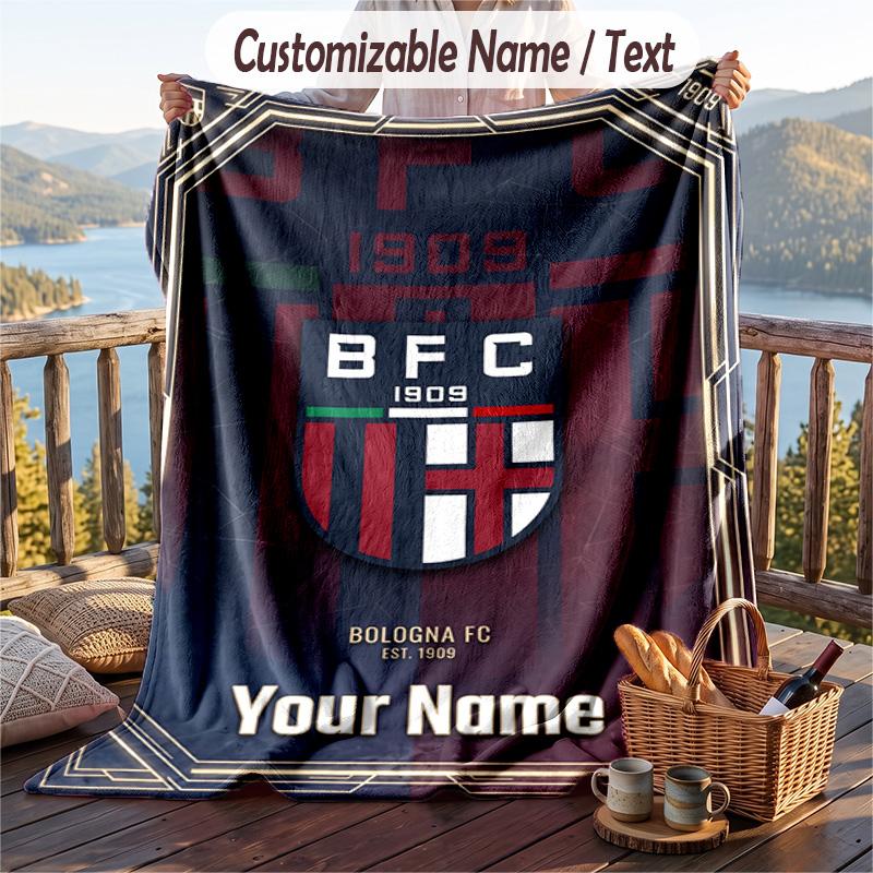 Flannel Blanket Bologna FC Print Custom Name Text Soft Throw for Sofa Bed