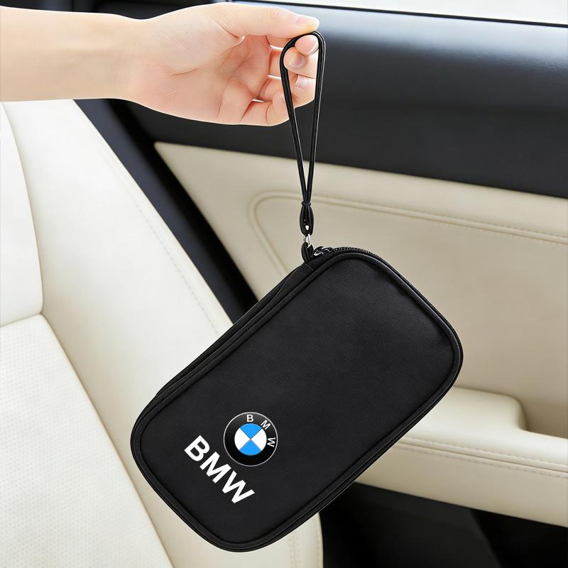 Car Emblem Portable Handbag Organizer Bag For BMW Performance F30 E90 G30 G20 G05 Car Interior Accessories Storage Bag Keychain NS1