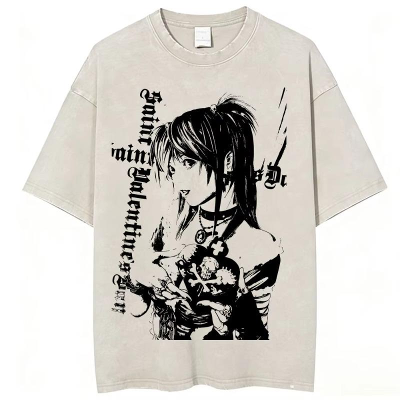 Anime Death Note Ryuk Yagami Light Vintage gewaschenes T-Shirt Herrenbekleidung Baumwoll-T-Shirt Mode Kurzarm-T-Shirts Streetwear