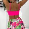 European and American Swimwear Boxers Split Swimsuit Printed Tube Top Sling High Waist Conservative Swimsuit Strap Drawstring