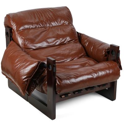 Faux Leather Accent Chair Armchair Mid-Century Modern Chair Thickened Cushion Sofa Single Lounge for Bedroom Living Room Brown Leisure