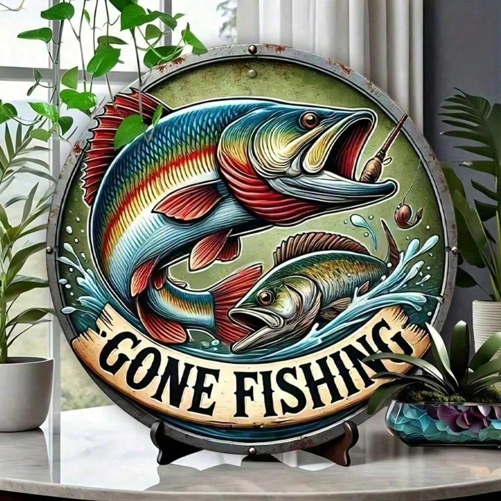 Placca di Latta da Pesca Decorazione Murale, Regalo Man Cave Poster Metallico da Pesca per Parete, Regalo per Uomini Arte Murale Metallica Retrò Pesca, Regalo per Marito