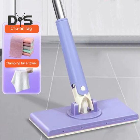 Automatic Cloth Clamp Mop with Rag 360 Degree Rotating Extended Mop Dry/Wet Dual-Purpose Household Cleaning Mop