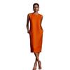 Women Sleeveless Side Pockets Midi Dress Solid Orange Casual Loose Fit Summer Dress