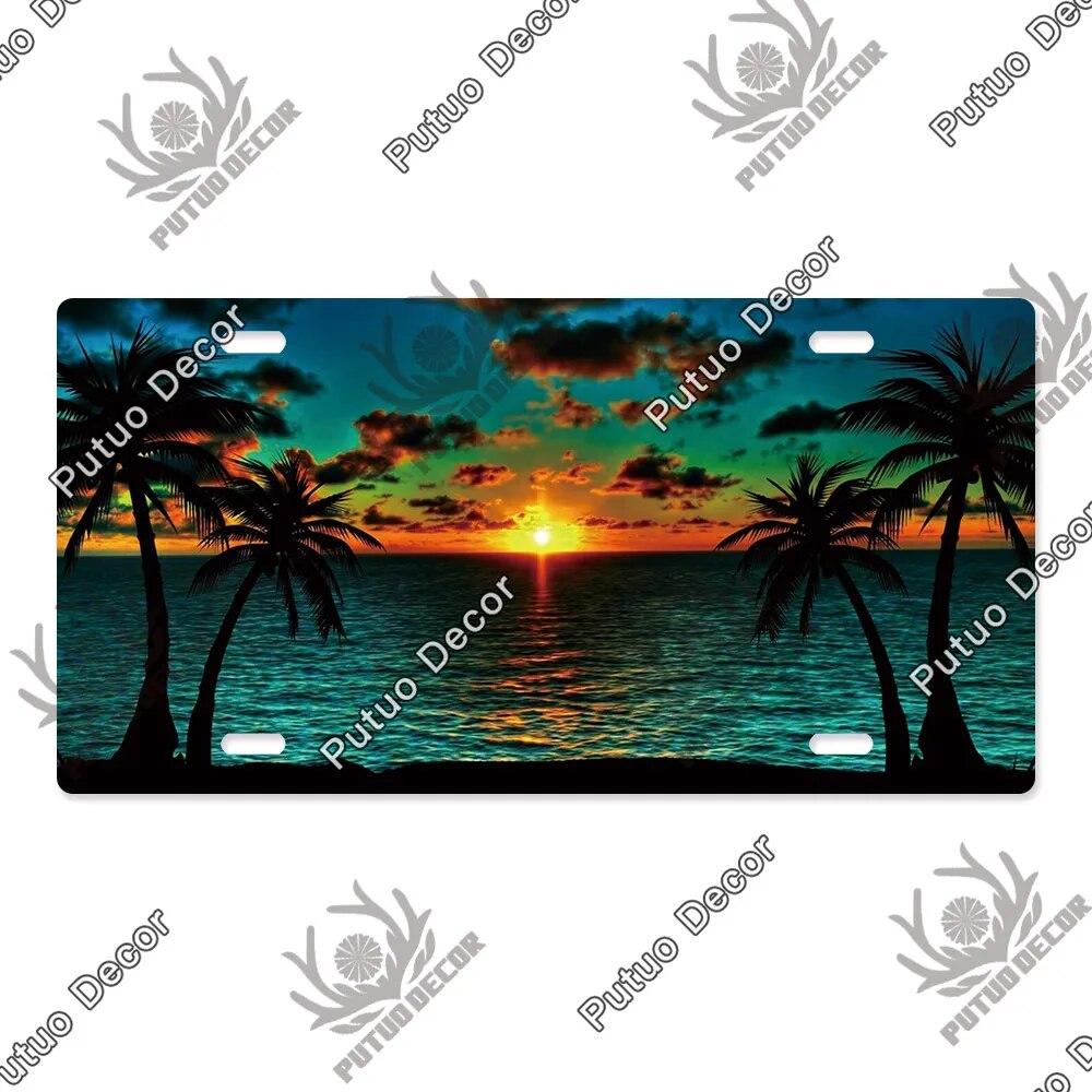 Putuo Decor Západ slunce SPZ Kovová cedule Plaketa Kovová Vintage Dekorace do obývacího pokoje Dveře Nástěnná dekorace k moři