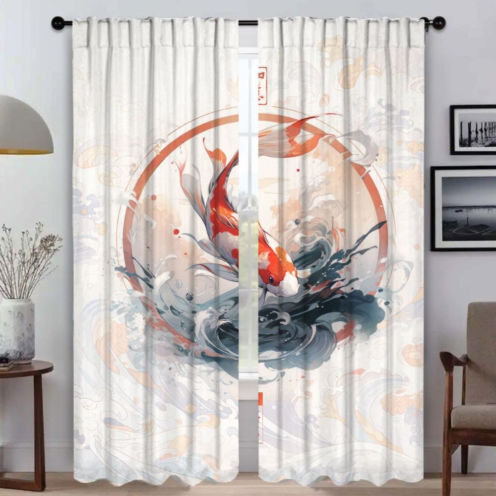 Home Interior Curtains for Camera Japanese Animals Modern Living Room Curtains 2 Pieces Partition Blackout Curtain Shades Child