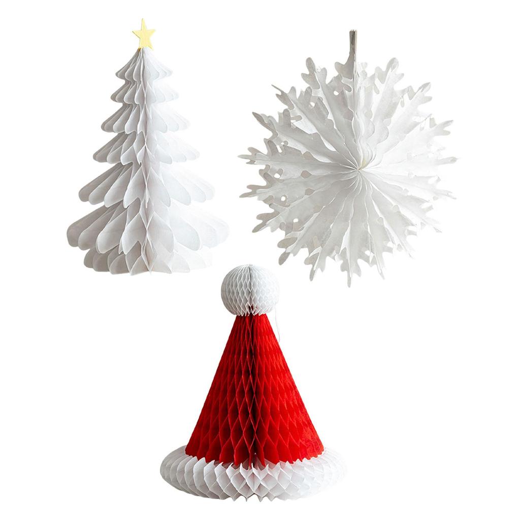 3x Christmas Paper Honeycomb Ornaments 3D Crafts Reusable Multipurpose Decorative Hanging Decorations for Celebration Holiday