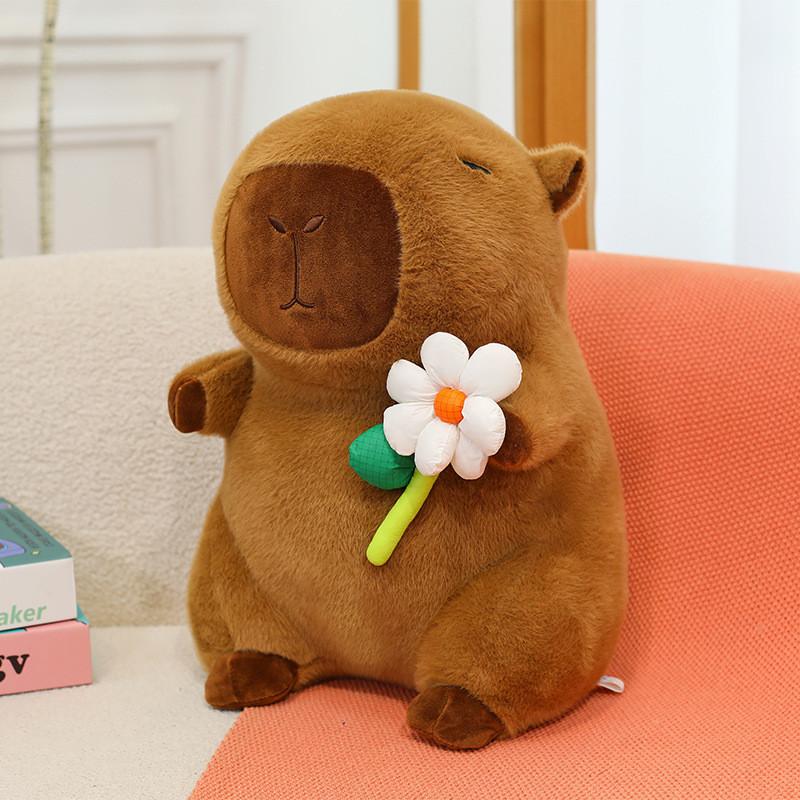 Plush Capybara Toy With Soft Pp Cotton Filling And Flower Design For Kids Birthday Gift