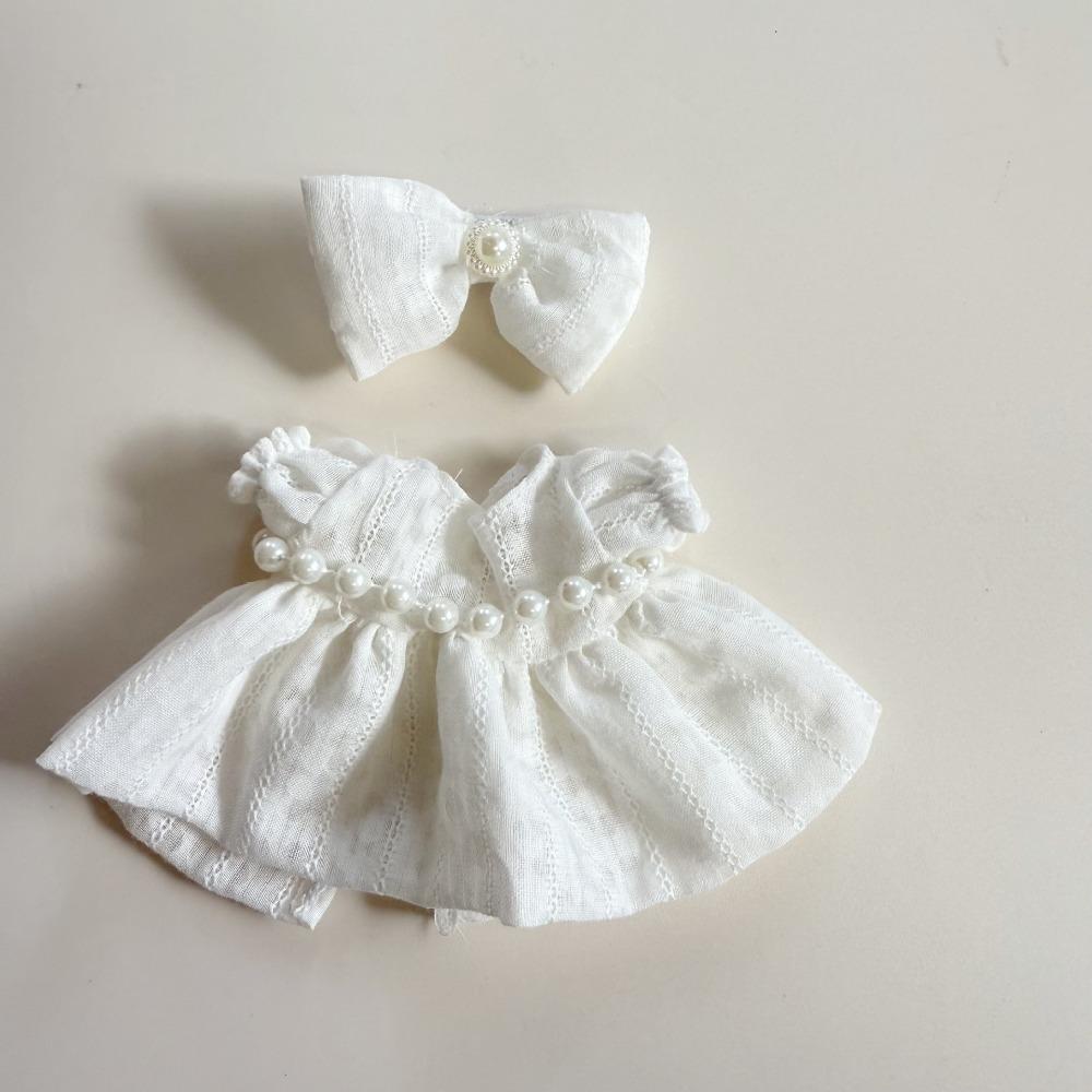 

1 комплект Ручной работы Сидящий Лабубу Время Ткань Жемчужное платье набор 17см Плюшевые Куклы Одежда Детские Игрушки для Девочек белый