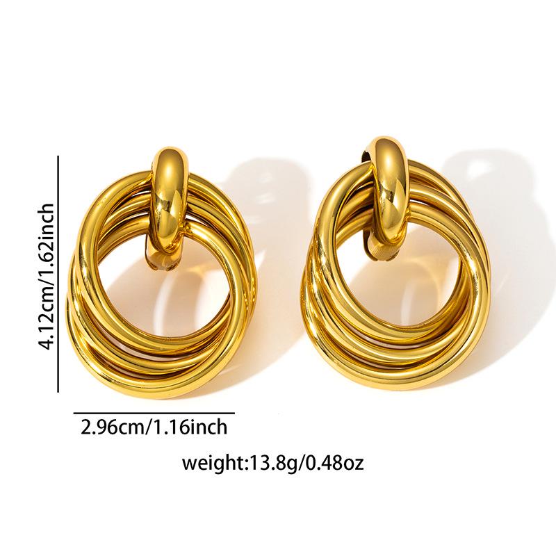Gold C-Shaped Round Hoop Earrings with Bright Surface, French Light Luxury, High-End Stainless Steel