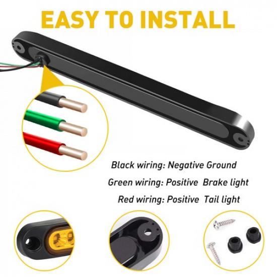 2X LED Flowing Amber Brake Turn Signal Stop Tail Light Bar Strip Truck Trailer V