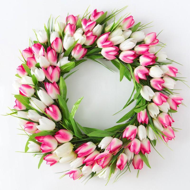 Artificial Tulip Wreath 40cm Door Wall Decor Floral Ring Home Wedding Party Photography