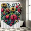 Elegant Floral Heart Design Shower Curtain - Waterproof, Mildew-Resistant, Machine Washable For Romantic Bathroom Decor