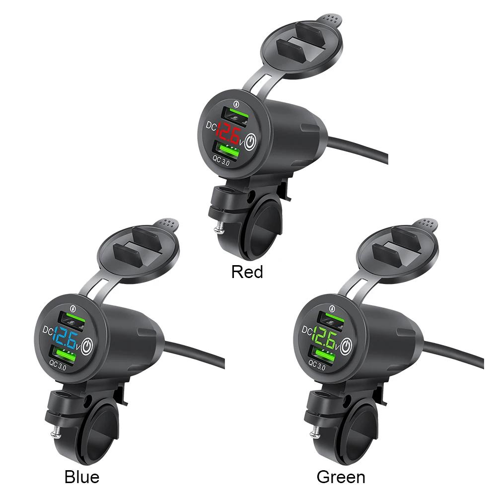Rider Handlebar Rack Car Charger Dual USB Motorcycle Handlebar Charger with Voltage Display Motorcycle Charger Multiprotection