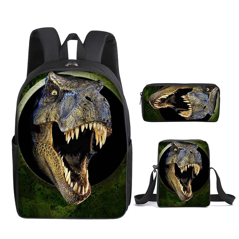 Children'S Cartoon Schoolbag Dinosaur Schoolbag Printed Cartoon Backpack Three-Piece Set