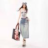Fashion Summer Vintage Washed Distressed Loose Cropped Capri Denim Pants For Women Trendy Versatile Loose Straight Slimming AllMatch Casual Bottoms
