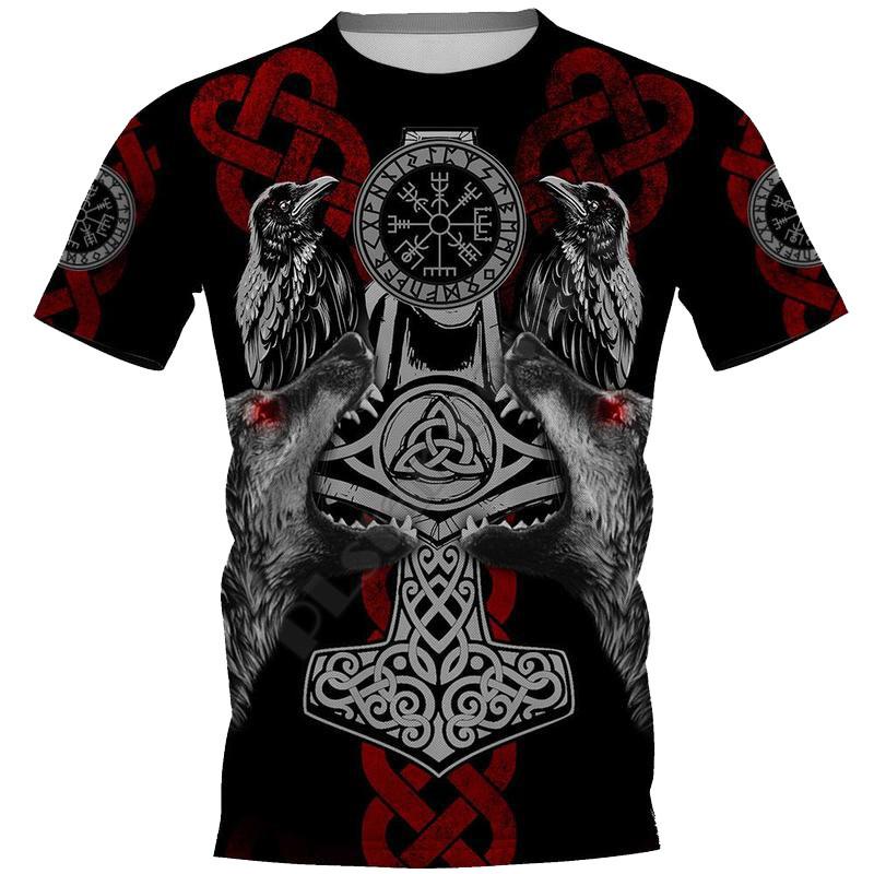 

Нова чоловіча футболка з коротким рукавом з цифровим 3D-принтом у стилі татуювання вікінгів 5XL