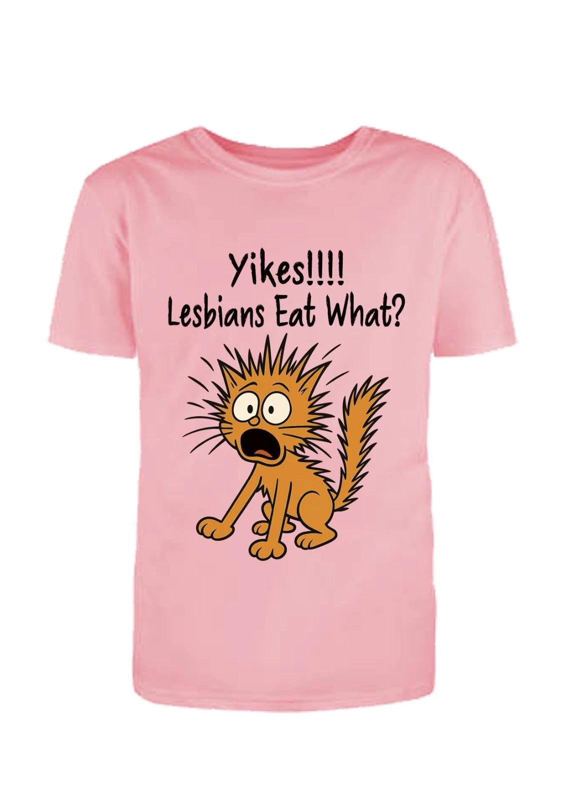 Lesbians Eat what Fun/Rude Adult Statement Crew Neck T-Shirt, S