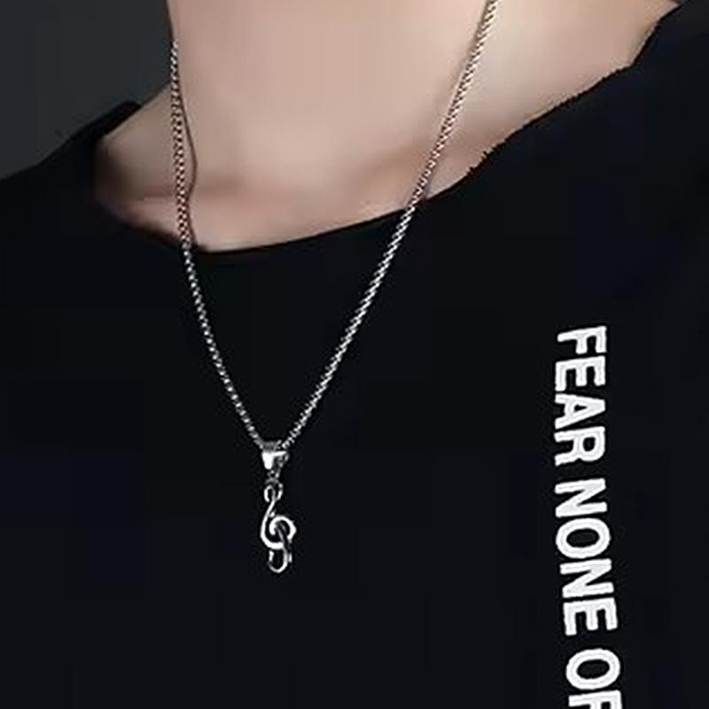 Hip Hop Rock Music Notation Pendant Necklace For Men Gold Color Stainless Steel Box Chain Ins Fashion Simple Women Jewerly Gifts