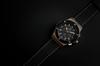NEW model Hyakuichi wristwatch 100m waterproof chronograph date display pink gold carbon black leather belt [HYAKUICHI 101] No.8L