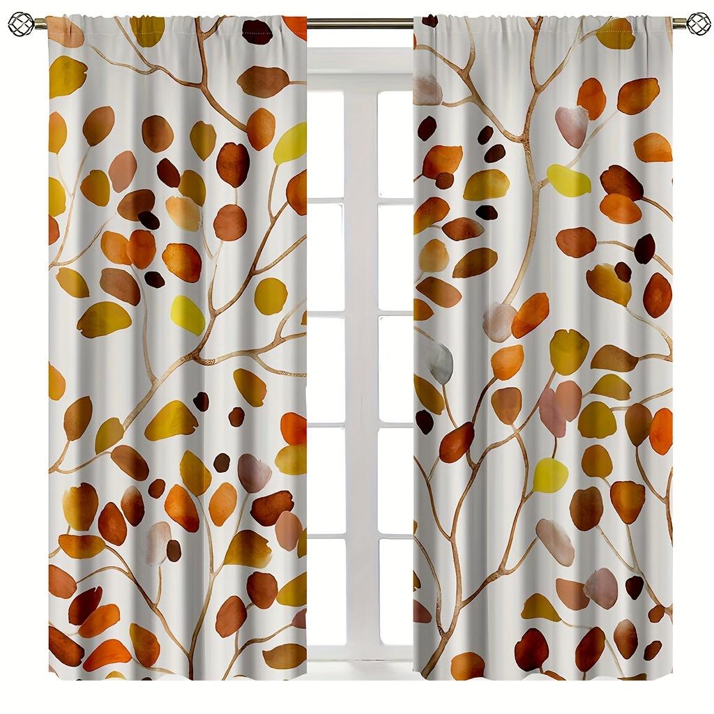 2pcs Floral Curtain, Colorful Leaves Fabric Window Drapes, Abstract Watercolor Cute Botanical Decorative Window Treatments for B